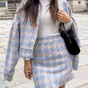 Storets Blue and Cream Plaid Skirt Set